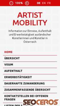 artist-mobility.at mobil preview