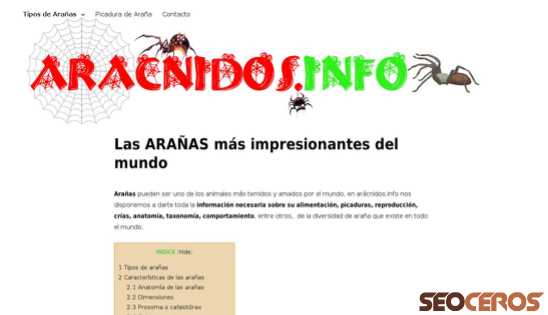 aracnidos.info desktop előnézeti kép