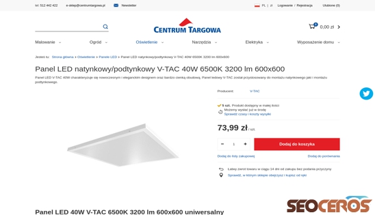 centrumtargowa.pl/product-pol-83599-Panel-LED-natynkowy-podtynkowy-V-TAC-40W-6500K-3200-lm-600x600.html desktop previzualizare