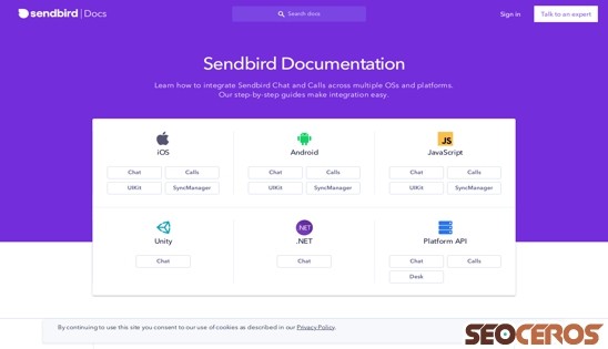 docs.sendbird.com desktop previzualizare