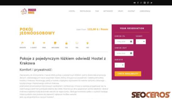 draggo.pl/hostel_room/pokoj-jednoosobowy desktop preview