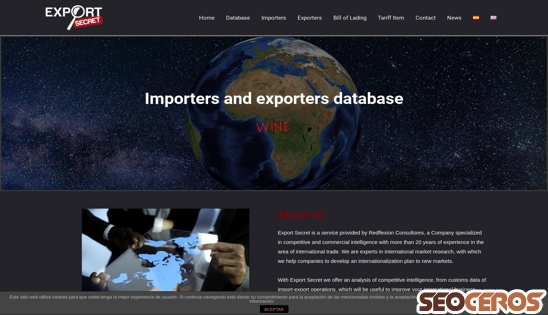 exportsecretwine.com desktop náhľad obrázku
