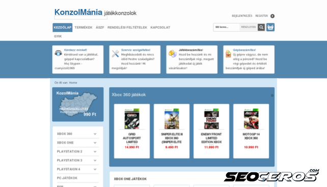 konzolmania.hu desktop előnézeti kép