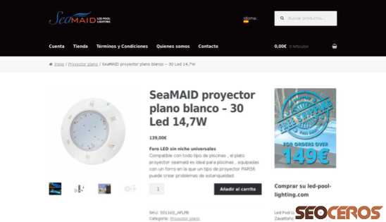 led-pool-lighting.com/es/producto/seamaid-proyector-plano-blanco-30-led-147w desktop prikaz slike