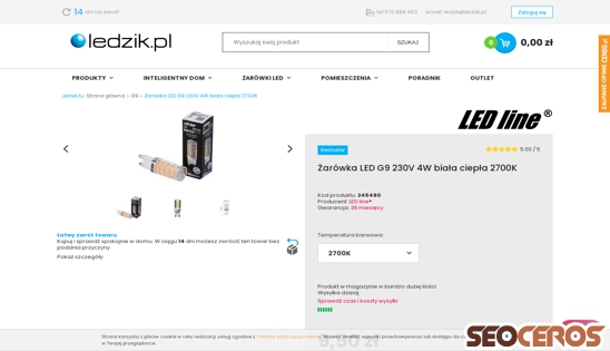 ledzik.pl/product-pol-946-Zarowka-LED-G9-230V-4W-biala-ciepla-2700K.html desktop előnézeti kép