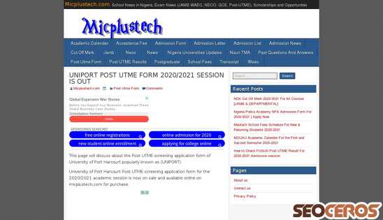 micplustech.com/uniport-post-utme-form-2020-2021 desktop náhled obrázku