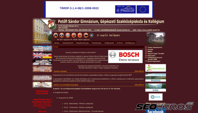 petofi-aszod.hu desktop előnézeti kép