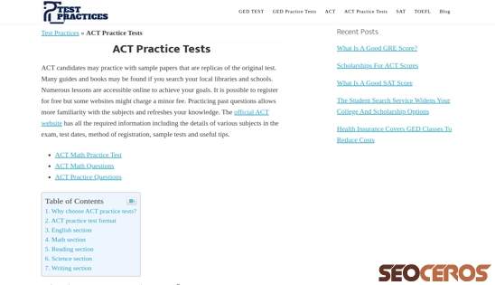 testpractices.com/act-practice-tests desktop előnézeti kép