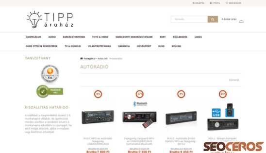 tipparuhaz.hu/kategoria/autoradio desktop előnézeti kép