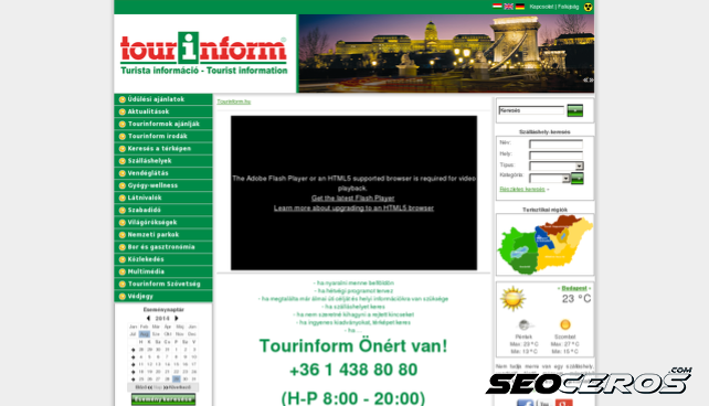 tourinform.hu desktop förhandsvisning