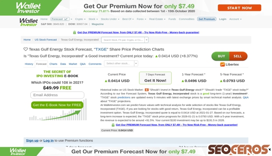 walletinvestor.com/stock-forecast/txge-stock-prediction desktop prikaz slike