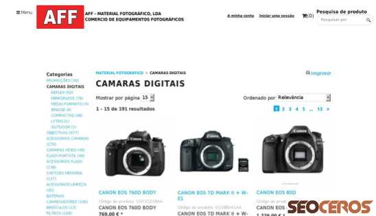 affloja.com/camaras-digitais desktop 미리보기