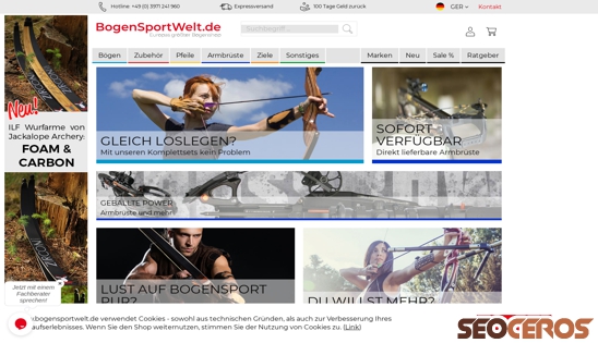bogensportwelt.de/Startseite desktop náhled obrázku