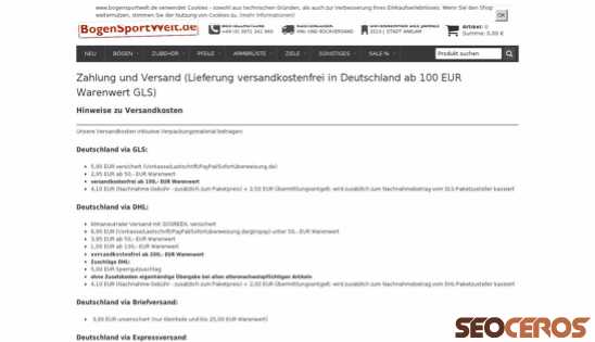 bogensportwelt.de/versandkostenfreie-Lieferung-Deutschland-ab-100-Euro-Warenwert desktop előnézeti kép