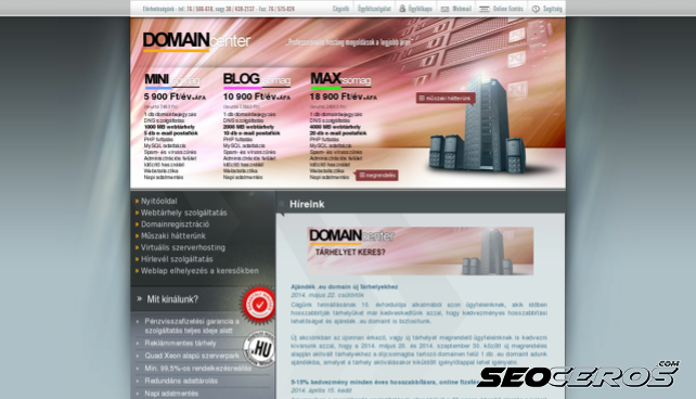 domaincenter.hu desktop előnézeti kép