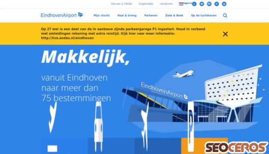 eindhovenairport.nl desktop förhandsvisning