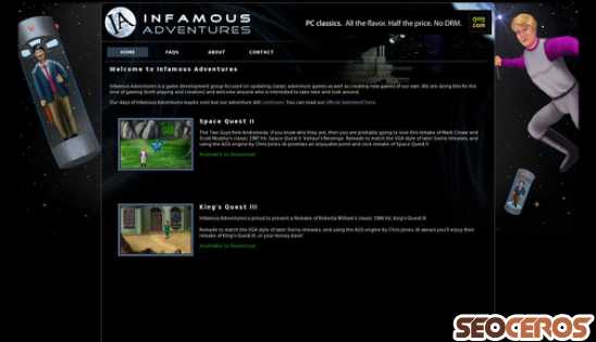 infamous-adventures.com desktop vista previa