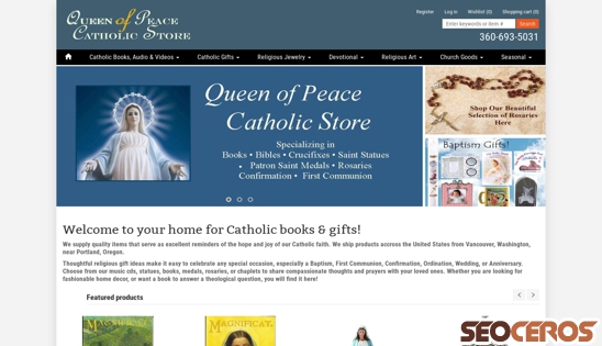 queenofpeacecatholicstore.com desktop náhled obrázku