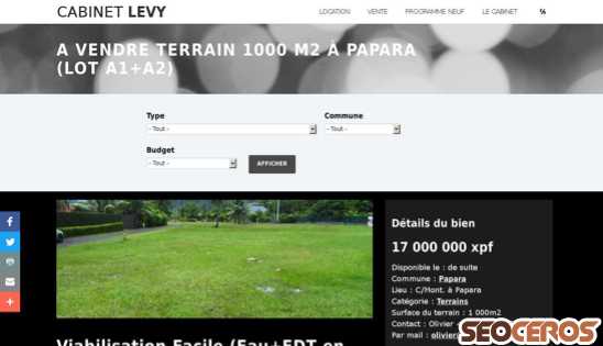 tahiticonseilimmobilier.com/produit/vendre-terrain-1000-m2-papara-lot-a1-a2 desktop förhandsvisning