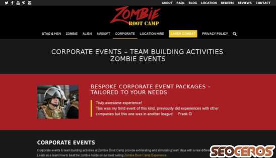zombiebootcamp.co.uk/corporate-events desktop preview