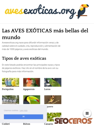 avesexoticas.org tablet Vista previa