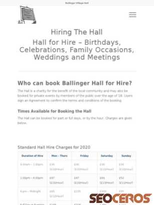 ballingerhall.org/hiring-the-hall tablet 미리보기