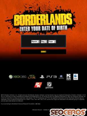 borderlandsthegame.com tablet náhľad obrázku