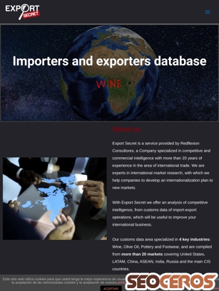 exportsecretwine.com tablet förhandsvisning