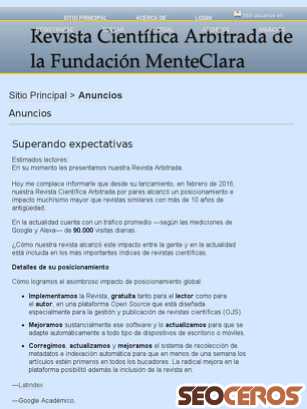 fundacionmenteclara.org.ar/revista/index.php/RCA/announcement tablet előnézeti kép