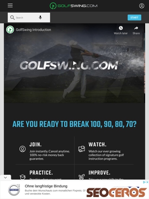 golfswing.com tablet förhandsvisning