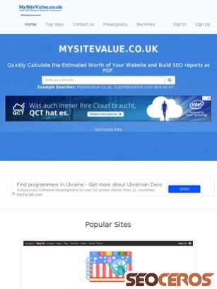 mysitevalue.co.uk tablet vista previa
