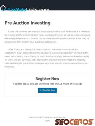 taxsalelists.com/pre-auction tablet 미리보기