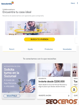 bancolombia.com tablet previzualizare