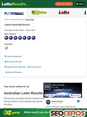 lottoresults.com tablet preview