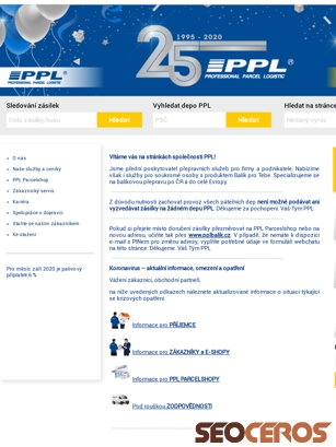 pplparcelshop.cz tablet förhandsvisning