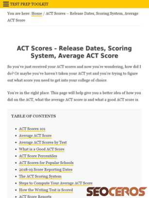 testpreptoolkit.com/act-scores tablet előnézeti kép