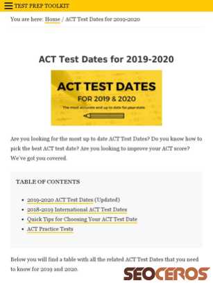 testpreptoolkit.com/act-test-dates tablet prikaz slike