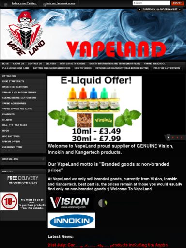 vapeland.co.uk tablet náhled obrázku