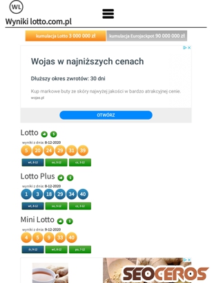 wynikilotto.com.pl tablet förhandsvisning